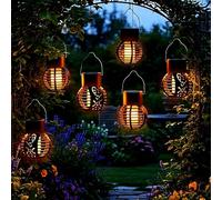LED Solar Lantern Small with Flame Effect - Set of 6 - Mini Lantern 9 x 7 cm for Hanging Outdoor Use - Garden Lantern Decorative Lighting Solar Lantern Solar Lamp Hanging Light