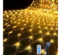 LED Solar Net Light, 1.5Mx1.5M Mesh Fairy String Lights, 96 LEDs 8 Modes Weatherproof Outdoor Net Lights Wrap Christmas Tree with Remote for Window,Garden Balcony Fence Backyard Decor-Warm White