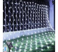 LED Solar Net Light, 1.5Mx1.5M Mesh Fairy String Lights, 96 LEDs 8 Modes Weatherproof Outdoor Net Lights Wrap Christmas Tree with Remote for Garden Balcony Fence Backyard Decor (1.5-1.5M-Wite)