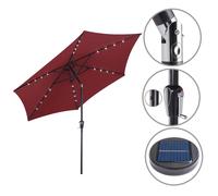 Kingsleeve® Florida 3m Aluminium Garden Parasol with LED Solar Lighting and Protective Cover | 300cm UV Protection 80+ | Large Hexagonal Round Tiltable Patio Balcony Umbrella | Red