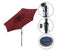 Kingsleeve® Miami 2.7m Aluminium Garden Parasol with LED Solar Lighting and Protective Cover | 270cm UV Protection 80+ | Large Hexagonal Round Tiltable Patio Balcony Umbrella | Red