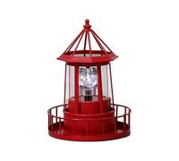 LED Solar Powered Lighthouse, 360 Degree Rotating Lamp Courtyard Decoration Waterproof Garden Towers Statue Lights A