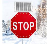 LED Solar Stop Sign, Reflective Stop Mark Traffic Sign, Reflective LED Flashing Street Metal Sign, Windproof & Waterproof, Easy To Install, U-Shaped Clamp, For Private, Express, Highway