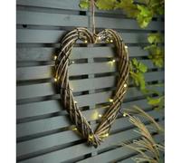 LED Solar Wicker Heart Wreath Decoration Wreath with 2 Modes of Lighting for Front Doors Hanging Decoration Rattan Heart Display Ornament Foliage Waterproof Outdoor Lighting