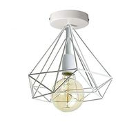 LED Sone Modern Geometric Ceiling Light White Metal Cage Pendant Lamp Industrial Style Flush Mount E27 Holder Easy Fit for Home, Office, Kitchen, Bedroom, Hallway Lighting Fixture