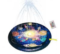 LED Splash Sprinkler Pad | Space Theme Water Play Mat With Light Spray | Kids Outdoor Wading Pool Toy For Backyard Lawn Garden | Pet Friendly Splash Pad For Ages 3+