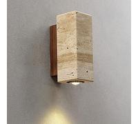LED Spotlight, Rectangle Wall Sconce Yellow Travertine Wall Light Wooden Wabi-sabi Wall Mount Lamp, Hallway Corridor Decor Wood Base Indoor Creative Sconces Bedroom Living Room