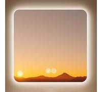 LED Square Bathroom Mirror 80cm Illuminated Wall Mirror with Anti-Fog Dimmable 3-Color Lighting Smart Touch Control Time Display for Modern Bathrooms