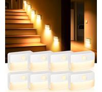 LED Stair Lights Motion Sensor, 8-Pack Warm White Light for Under Stairs, Hallway, Wardrobe, Bedside, Wireless Staircase Lights Indoor, Battery Powered Stick-On Wall Night Light for Toilet, Loft