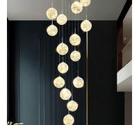 LED Staircase Glass Globe Pendant Light Gold Large Chandeliers for High Ceilings, Entryway Lighting Fixture Villas and Stairs(Cognac)