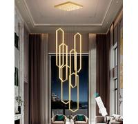 Led Staircase Large Pendant Light Geometric Shape Dining Table Lamp Hanging Lamp Adjustable Height Combination Ceiling Light Living Room Villa Hotel Bedroom, Gold, 6 LightsA20*100cm