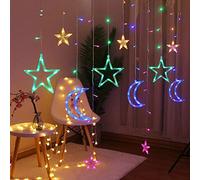 LED Star Moon Curtain Lights, Ramadan String Lights, 3.5M LED String Lights with 2 Different Modes, Decoration for Home Indoor Ramadan Christmas Wedding Led Curtain Lights Holiday Decor (Multicolor)