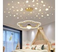 LED Starry Sky Chandelier Flower Design Children's room Pendant Lights Dimmable Remote Control Dining Room Hanging Lamp Bedroom Lamp Dining Table Pendant Lamps Indoor Lighting Fixtures,Gold,50cm