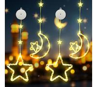 LED Stars Christmas Lights, Pack of 4 Christmas Decoration Indoor, Window Decoration with Suction Cups and Timer, 8 Modes, Battery Operated, Warm White Window Lighting for Christmas, Party, Wedding (4