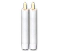 LED Stick Candles "Flame", Set of 2, White, 15x2cm | Battery-operated bar shape with 6h timer, flickering flame for candlesticks, diameter 2 cm - 15 cm high, white