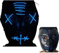 LED Stitched Purge Halloween Scary Mask Flashing Colourful Rave Full Face Mask Cosplay Glow for Halloween Bonfire Scary Mask Flashing Colourful Rave Full Face Silver Mask Cosplay Glow for Halloween Bo