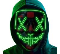 SHATCHI LED Stitched Purge Halloween Scary Mask Flashing Colourful Rave Full Face Silver Mask Cosplay Glow for Halloween Bonfire Guy Fox Night Festival Costume Party Decorations