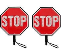 LED STOP Slow Paddle - 2-Pack Reflective Handheld Stop Sign with Ergonomic Handle, Double-Sided, Steady/Flashing LED Modes, Rechargeable for Road, School Crossing