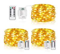 LED String Lights Battery Operated, 5M 50 LEDs Copper Wire Fairy Lights with Remote Control, 8 Modes Waterproof Dimmable for Bedroom, Party, Tree Decoration (3 Packs, Warm White)