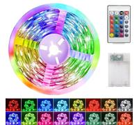 LED Strip Battery 1 m, LED Strip with Battery and Remote Control, Light Tube Battery Operated with 16 Modes Timer Remote Control, Cuttable Waterproof for Cabinets, Stairs, Kitchen, Beds (RGB)