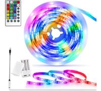 LED Strip Battery 5 m, LED Strip Self-Adhesive USB or Battery Operated RGB 5050 Remote Dimmable 16 Colours Fancy LED Fairy Lights Strip for Room, Living Room, Bar, Party