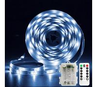 LED Strip Battery Operated, 5 Metre LED Strip, Self-Adhesive, with 8 Modes Timer Remote Control, Waterproof Light Strips, Flexible Cuttable, for Bedroom, Cabinet, Home Decoration (Cool White)
