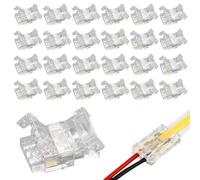 LED Strip Light Connectors 2Pin 8MM COB 25Pcs 0-36V for SMD/COB LED Strip Unwired Gapless Solderless Wire Quick Connection Adapter Waterproof Transparent PVC Extension Terminal for 2835/3528 Lights