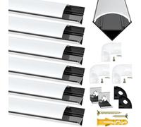LED Strip Profile,6Pack LED Aluminum Channel 3.3ft/1Meter Black V-Shape LED Profile with Milky White Cover, End Caps, Mounting Clips Aluminum Extrusion 90 Degrees Connectors for LED Strip Lights