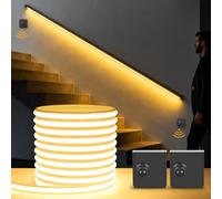 LED Strip with 2 Motion Detectors 5M, 24V 280 LEDs/M with Plug LED Strip with Power Supply Self-adhesive 3000K Warm White Motion-activated Light for Cupboards Stairs Hallway Bedroom Party,3000K,3M