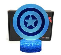 LED Superhero 3D Optical Illusion Smart 7 Colors Night Light Table Lamp with USB Power Cable (Captain America)