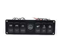 LED Switch Control Panel Yacht 6 Position Waterproof IP65 12V/24V Black Aluminum Marine Rocker Switch Panel with Digital Voltmeter & Multi-Color LED Indicators for Boats, Yachts & RVs
