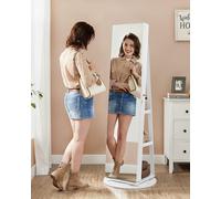 LED Swivel Mirror Jewellery Cabinet with Lockable Storage SONGMICS Black One Size