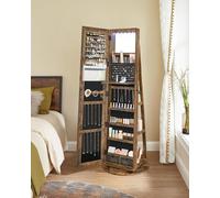LED Swivel Mirror Jewellery Cabinet with Lockable Storage SONGMICS Brown One Size