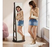 LED Swivel Mirror Jewellery Cabinet with Lockable Storage SONGMICS Dark Brown One Size