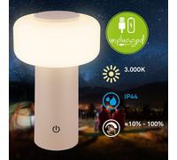 BRILONER - Rechargeable LED table lamp IP44 with touch, dimmable, replaceable battery, LED light, battery table lamp, bedside, no cord, outdoor, 13x20.6 cm, beige