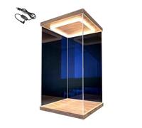 LED Tall Acrylic Display Case with Light Door, PVC Storage Display Boxes for Collectibles, Large Dustproof Showcase with Wood Base, for Dolls Figures(15x15x40cm/6x6x16in)