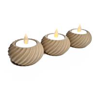 LED Tealight Candle Holders Modern Ribbed Spiral Set of 3 Compact Tabletop Centerpiece Decor, Cozy Warm Flickering Flameless Candles Included - Textured Decor Romantic (Cream sand 3-Piece Set)