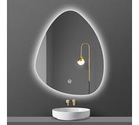 LED Teardrop Shaped Bathroom Mirror - 3 Colors Adjustable LED Backlit Light, HD Glass Wall Mounted Vanity Mirror, 75x100cm/29.5x39.4in Dual Installation (Positive/Inverted Hanging) Bathroom Wall Decor