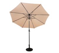Beige 2.7m LED Tilt Parasol Umbrella With Concrete Base Garden Sun Shade Canopy Patio Outdoor UV Protection Winding Crank Adjustable 128 Solar Power Lights Cool White 8 Ribs Waterproof Rain Cover