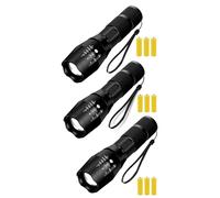 LED Torch Battery Powered, Super Bright Hand Flashlight, Adjustable Focus, Water Resistant, Lightweight Small Mini Pocket Zoom Lamp, Camping, Dog Walking, Strobe SOS Safety Function (3 x Torches)