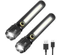 LED Torch Rechargeable, GeeRic 2PCS Professional Flashlight USB Super Bright Zoomable Mini Torch IP67 Waterproof 3 Modes Portable Flashlights for Camping, Hiking, Outdoor, Emergency Large