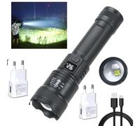 LED Torch USB Rechargeable, 100000LM Super Bright Battery Powered Flashlight, 3 Lighting Modes, Waterproof, Long Battery Life, Lightweight, Powerful Torch for Power Cuts, Camping, Hiking, Emergergency