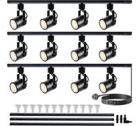 LED Track Lighting Heads Kit, 12-Light Dimmable GU10 Track Lights Heads with 3 * 1.5m H Type Track Light Rails 3000K Warm White Ceiling Spotlight Fixture Replaceable GU10 LED Bulbs for Home