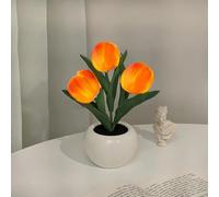 LED Tulip Night Light Flower Table Lamp, Tulip Lamp with Ceramic Vase, Artificial Flower Night Light, Simulation Tulip Bedside Table Lamp, Decorative Desk Light for Bedroom, Living Room (Orange)