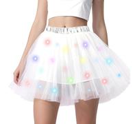 LED Tutu Skirts Women White- Tulle Skirt Light Up Layered Neon Tutu Skirt 80s Fancy Dress Classic Ballet Dance Skirt Girls Women Shinny Party Outfit Fancy Dress Halloween Christmas Carnival Party Cos