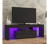 LED TV CABINETS, PALDIN® TV Unit 130cm TV stand with Multi-colour LED RGB Lights Modern High gloss Door & Matt Body TV Cabinet with large media storage drawer for Living Room (Black)