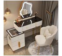 LED ty Table with Flip-Top Rolling Stool Bluetooth Speaker Wireless Charging 80cm Dressing Table for Stylish Beauty Setup
