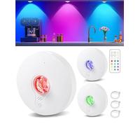 LED Under Cabinet Lights Rechargeable, RGB Puck Light with Remote White