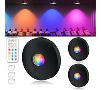 LED Under Cabinet Lights Rechargeable,Wireless RGB Puck Light with Remote,1500mAh,13 Colors & 2 Dynamic,Push Lightings with Timer,Dimmer Stick on Lights for Kitchen,Cabinet,Shelf 3 Pack Black