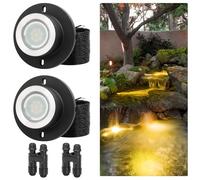 LED Underwater Pond Lights - IP68 Waterproof Low Voltage Submersible Fountain Lights for Ponds Tank Garden Waterfall, 12-24V AC/DC, 2 Pack(Warm Light,3W(12V))